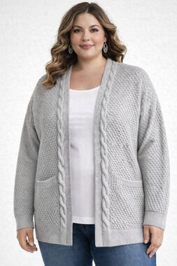 Reborn J Women’s Plus Size Open Front Knit Cardigan Short Sleeve Gray 3X